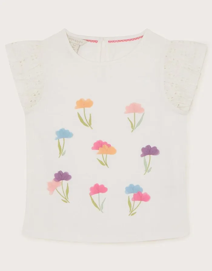 Monsoon 3D Flower Broderie Top Ivory Children Tops and Tshirts