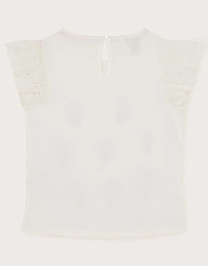 Monsoon 3D Flower Broderie Top Ivory Children Tops and Tshirts