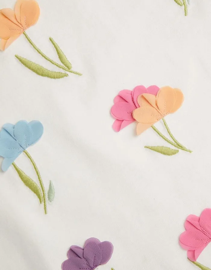 Monsoon 3D Flower Broderie Top Ivory Children Tops and Tshirts