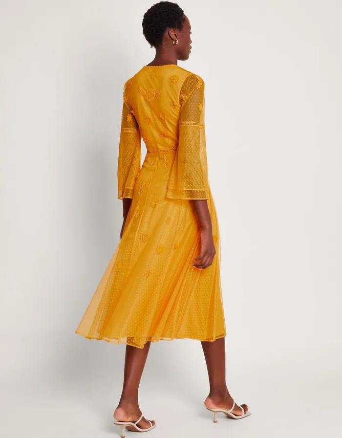 Monsoon Alba Embroidered Tea Dress Yellow Women Occasionwear Monsoon Alba Embroidered Tea Dress Yellow Women Occasionwear
