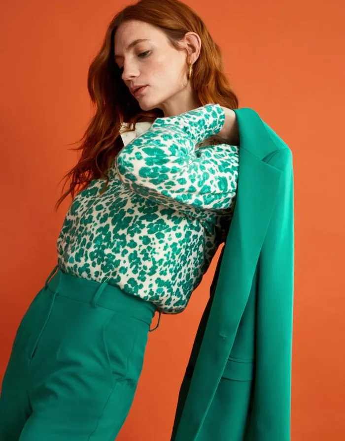 Monsoon Animal Print VNeck Jumper With Recycled Polyester Green Women Knitwear