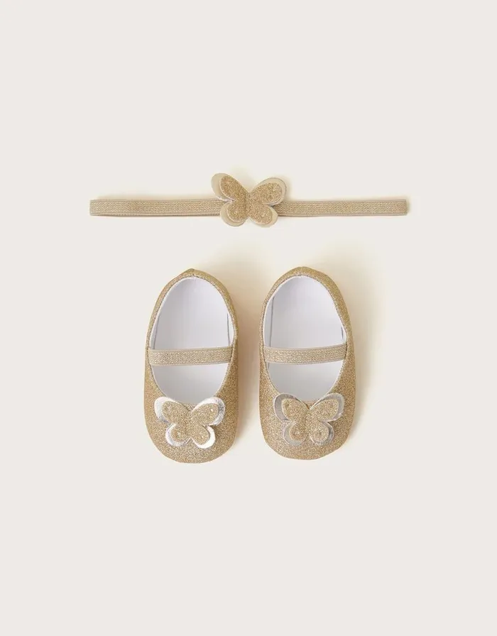 Monsoon Baby Butterfly Booties And Bando Gold Children Partywear