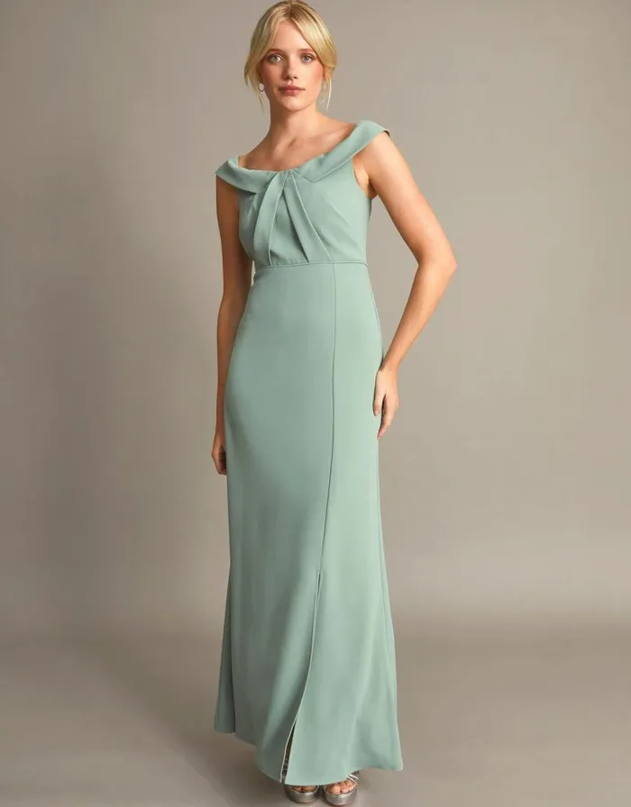 Monsoon Beatrice Crepe Bardot Maxi Dress Green Women Occasionwear