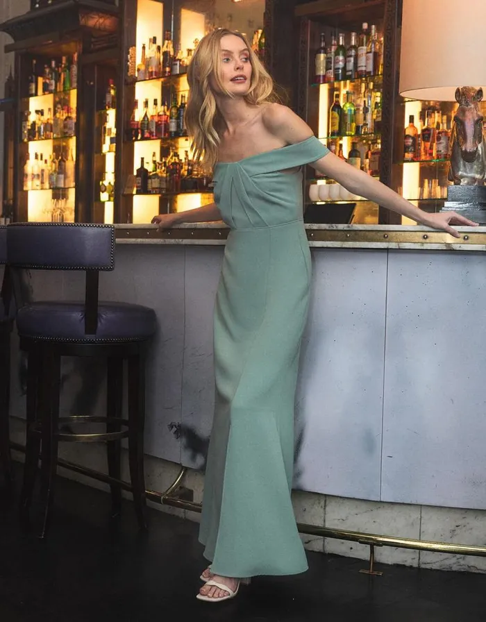 Monsoon Beatrice Crepe Bardot Maxi Dress Green Women Occasionwear Monsoon Beatrice Crepe Bardot Maxi Dress Green Women Occasionwear