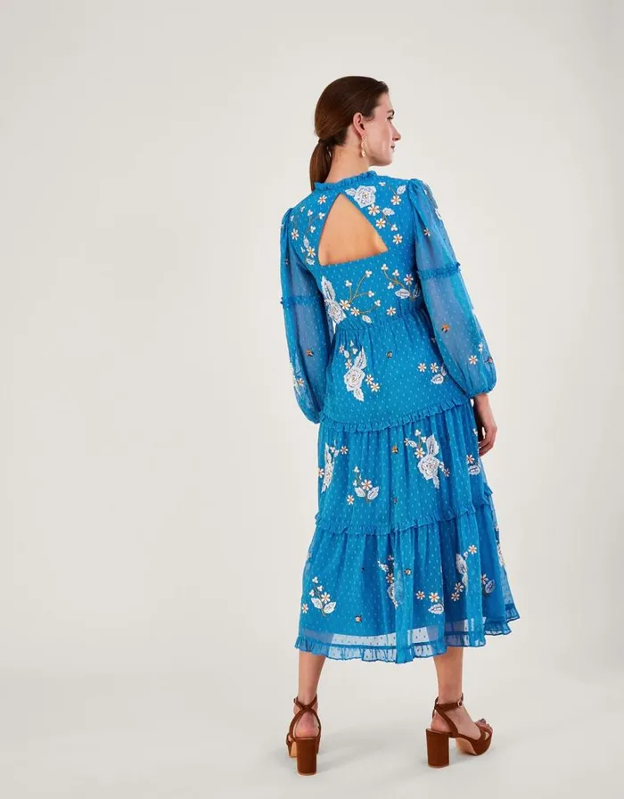 Monsoon Belle Tiered Dress In Recycled Polyester Blue Women Occasionwear Monsoon Belle Tiered Dress In Recycled Polyester Blue Women Occasionwear