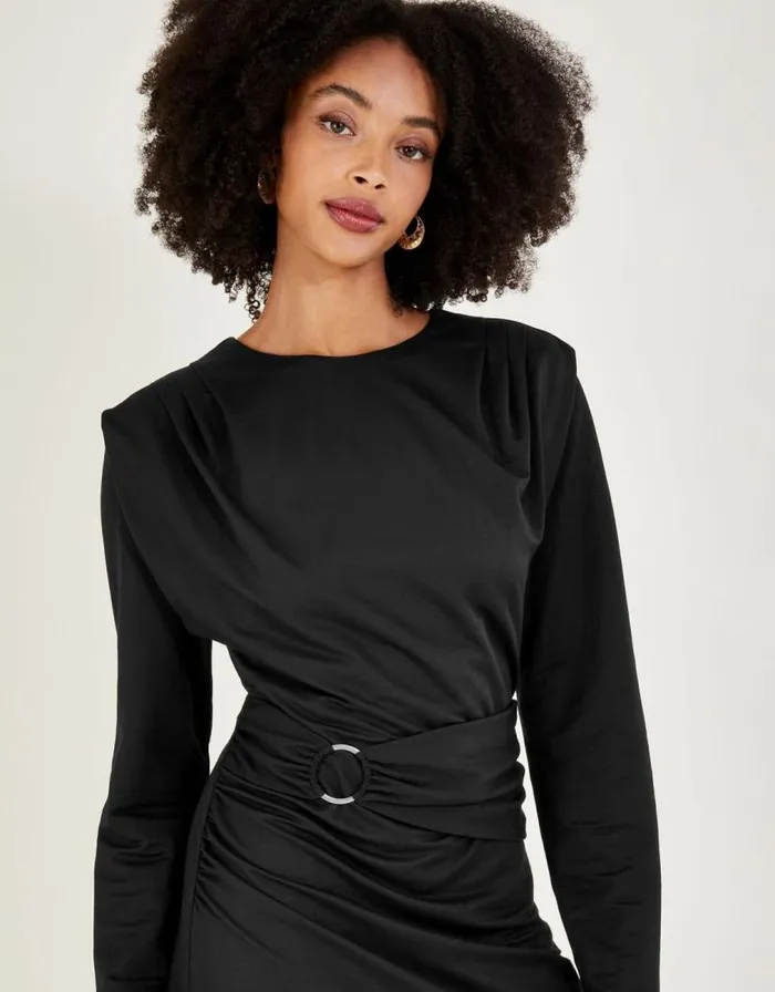 Monsoon Belted Ring Detail Jersey Dress Black Women Midi Dresses Monsoon Belted Ring Detail Jersey Dress Black Women Midi Dresses