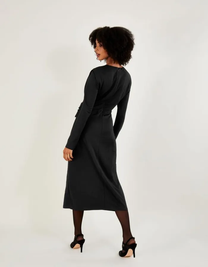 Monsoon Belted Ring Detail Jersey Dress Black Women Midi Dresses Monsoon Belted Ring Detail Jersey Dress Black Women Midi Dresses