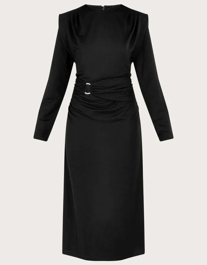 Monsoon Belted Ring Detail Jersey Dress Black Women Midi Dresses Monsoon Belted Ring Detail Jersey Dress Black Women Midi Dresses