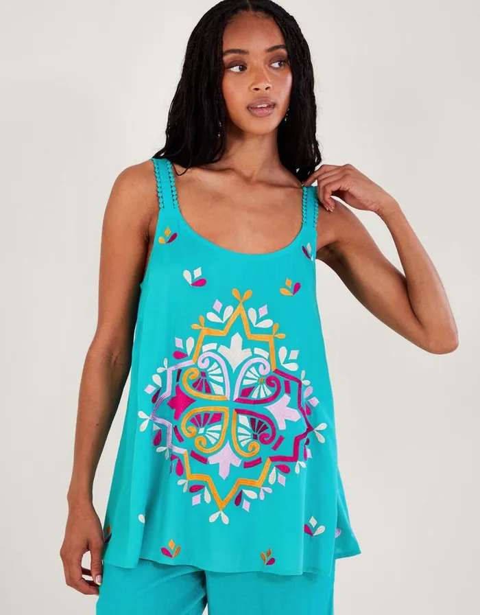Monsoon Bonita Embroidered Cami Blue Women Tops and Blouses