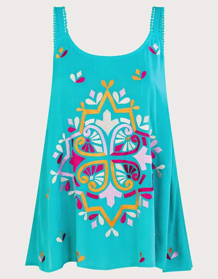 Monsoon Bonita Embroidered Cami Blue Women Tops and Blouses