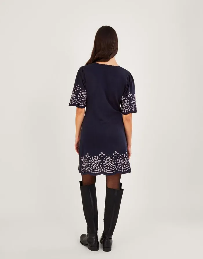 Monsoon Broderie Angel Sleeve Short Dress In Sustainable Cotton Blue Women Knitwear Monsoon Broderie Angel Sleeve Short Dress In Sustainable Cotton Blue Women Knitwear