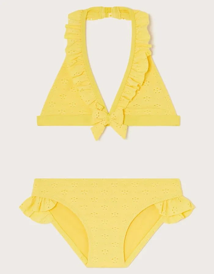 Monsoon Broderie Triangle Bikini Set Yellow Children Beachwear and Swimwear