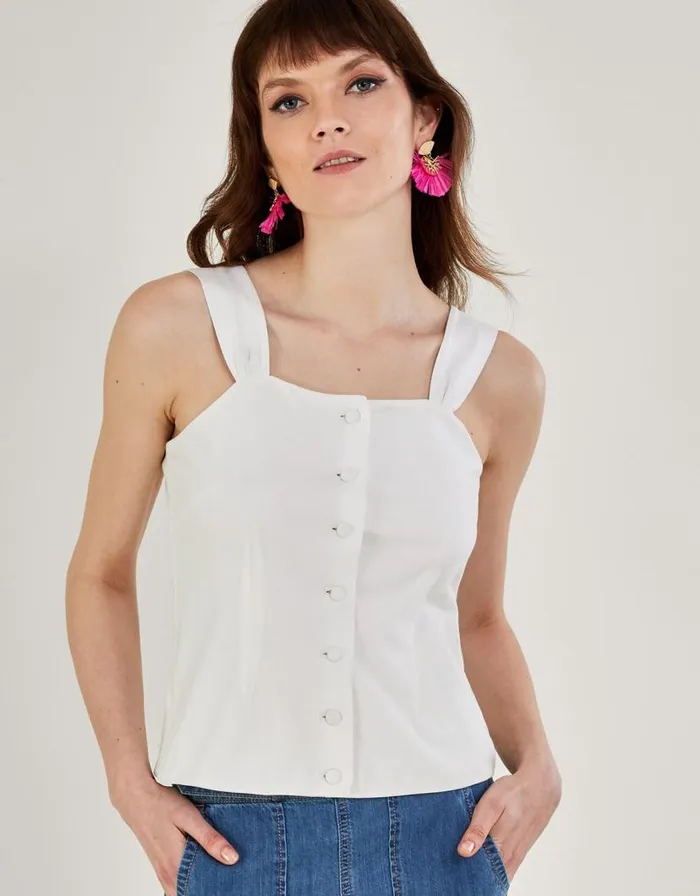 Monsoon ButtonThrough Cami Top Ivory Women Tops and Blouses