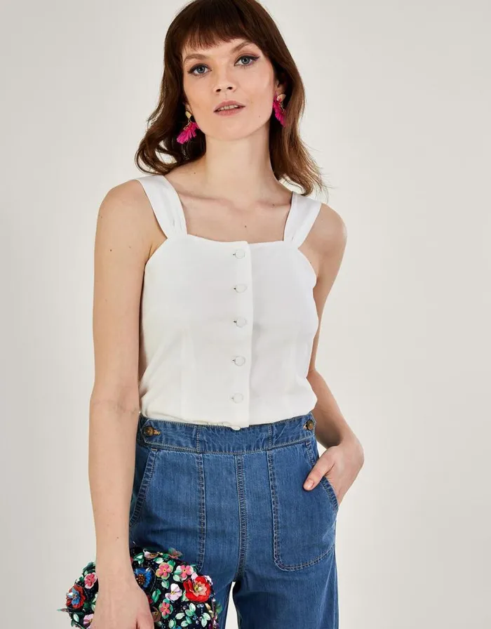 Monsoon ButtonThrough Cami Top Ivory Women Tops and Blouses