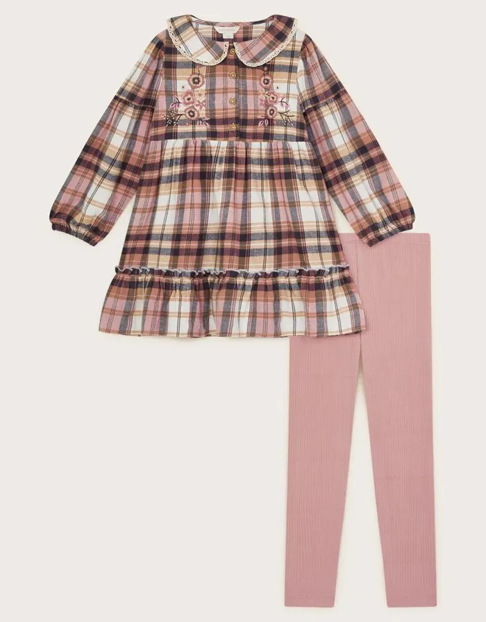 Monsoon Check Embroidered Blouse And Leggings Set Pink Children Sets and Outfits Monsoon Check Embroidered Blouse And Leggings Set Pink Children Sets and Outfits