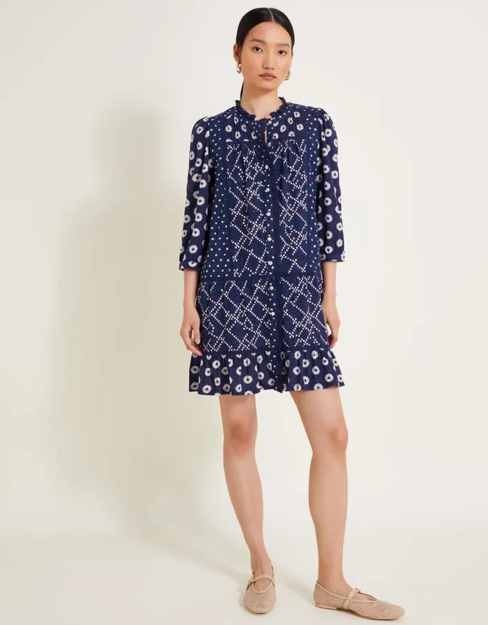 Monsoon Cindy Print Jersey Dress Blue Women Midi Dresses Monsoon Cindy Print Jersey Dress Blue Women Midi Dresses