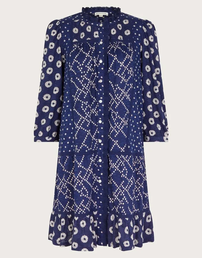 Monsoon Cindy Print Jersey Dress Blue Women Midi Dresses Monsoon Cindy Print Jersey Dress Blue Women Midi Dresses