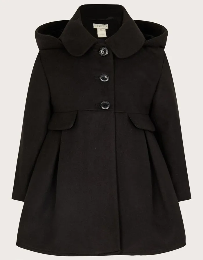 Monsoon Collar Hooded Coat Black Children Coats and Jackets