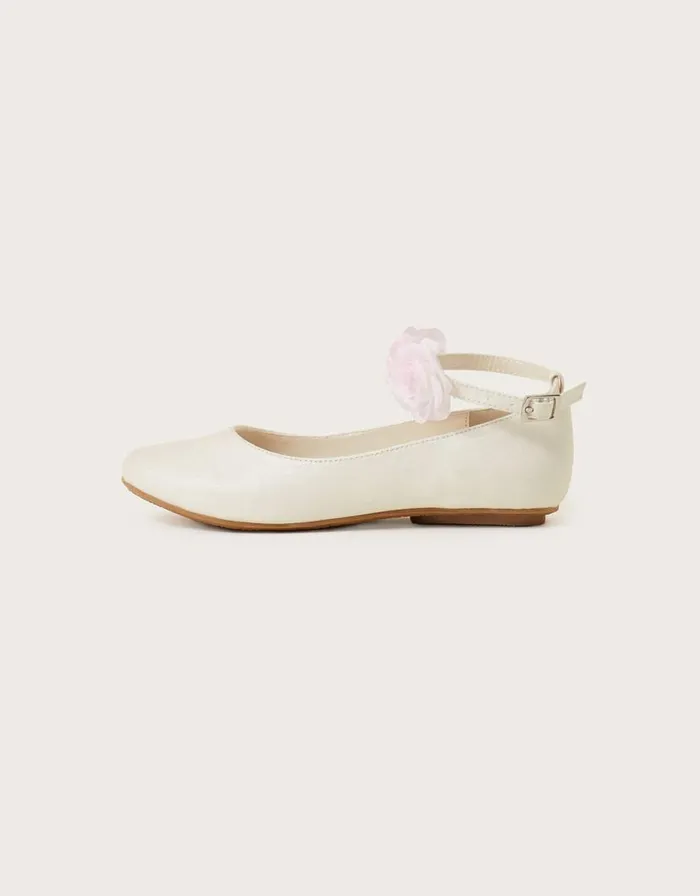 Monsoon Contrast Ankle Corsage Ballerina Flats Ivory Children Partywear Monsoon Contrast Ankle Corsage Ballerina Flats Ivory Children Partywear