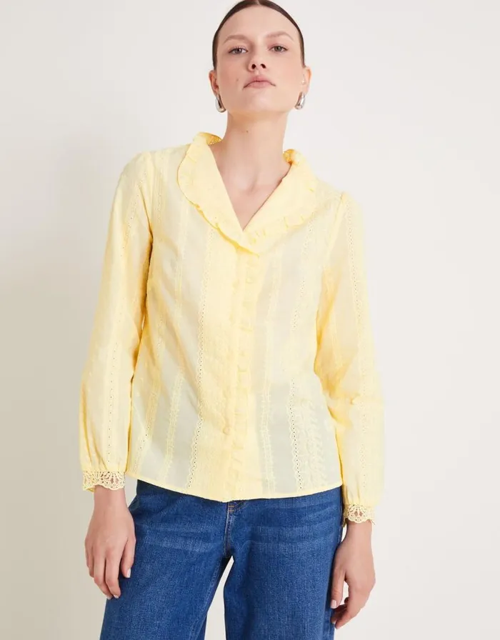 Monsoon Cora Embroidered Shirt Yellow Women Tops and Blouses