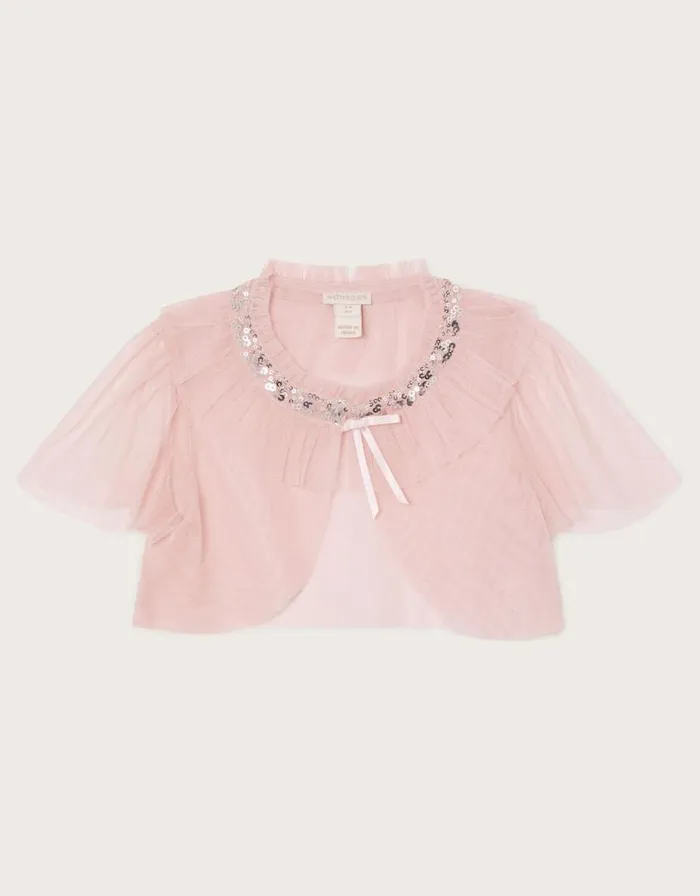 Monsoon Crop Tulle Cape Jacket Pink Children Partywear