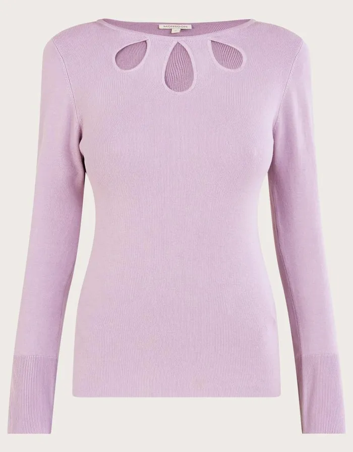 Monsoon CutOut Ribbed Jumper With LENZING ECOVERO Purple Women Knitwear