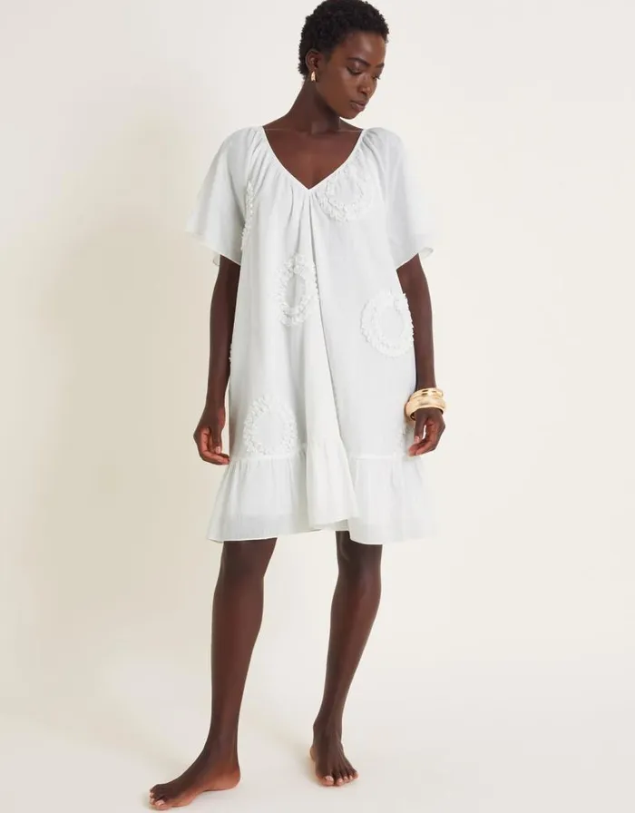 Monsoon Cynthia Embroidered Short Sleeve Mini Dress White Women Mini Dresses