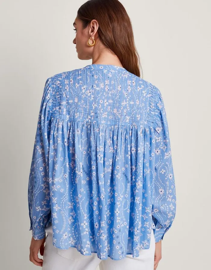 Monsoon Dahlia Print Oversized Shirt Blue Women Tops and Blouses