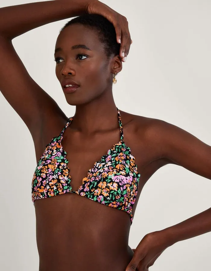 Monsoon Ditsy Print Bikini Top Black Women Beachwear and Swimwear
