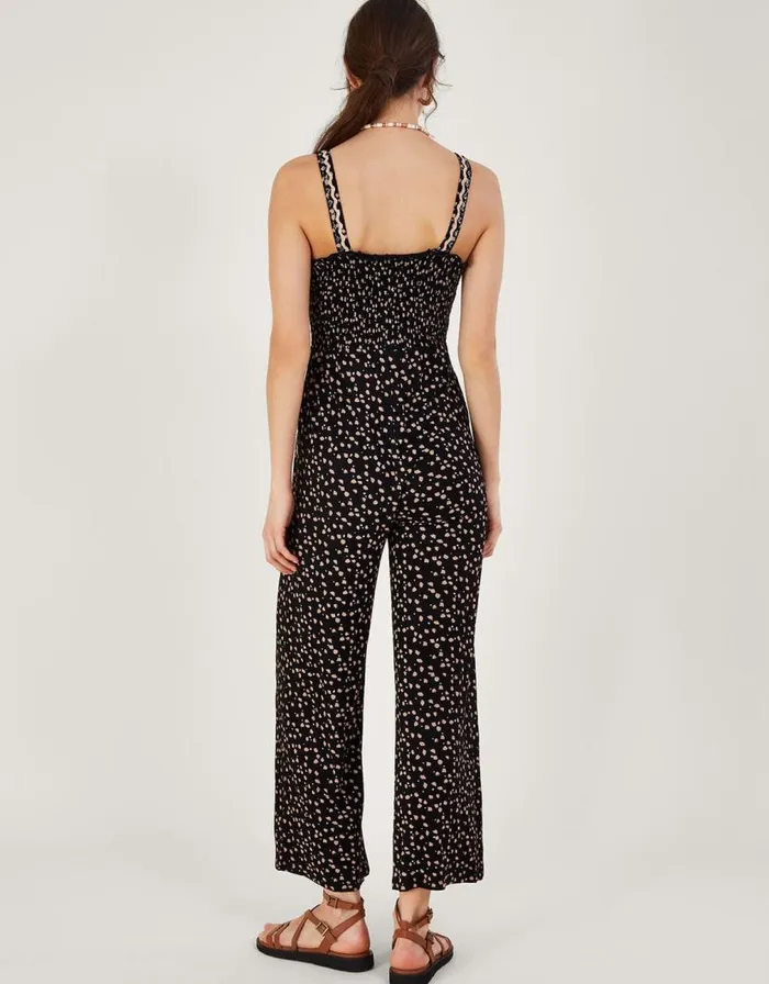 Monsoon Dot Print Shirred Jumpsuit Black Women Work Dresses Monsoon Dot Print Shirred Jumpsuit Black Women Work Dresses