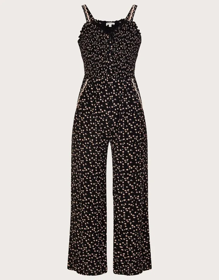 Monsoon Dot Print Shirred Jumpsuit Black Women Work Dresses Monsoon Dot Print Shirred Jumpsuit Black Women Work Dresses