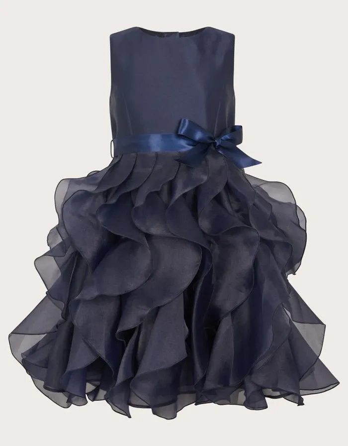 Monsoon Duchess Twill Ruffle Dress Blue Children Dresses