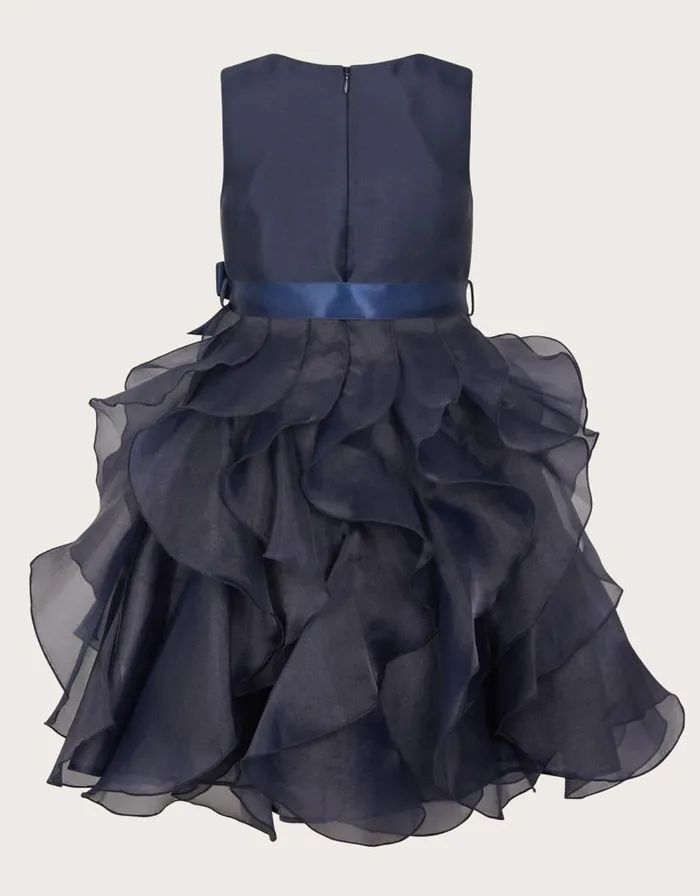 Monsoon Duchess Twill Ruffle Dress Blue Children Dresses