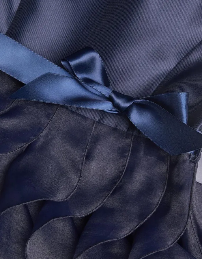 Monsoon Duchess Twill Ruffle Dress Blue Children Dresses