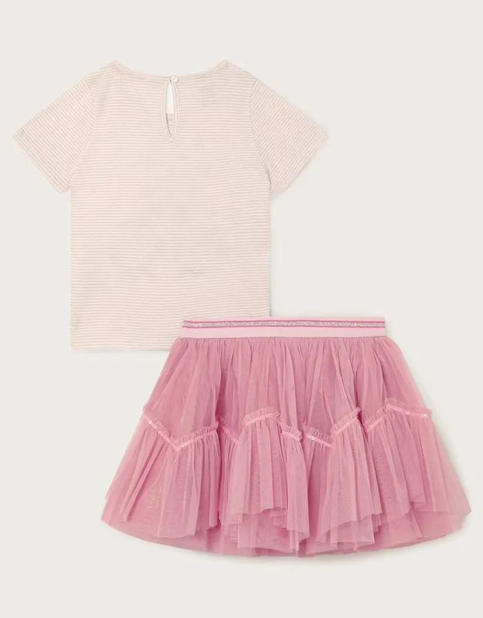 Monsoon Embellished Unicorn Top And Skirt Set Pink Children Sets and Outfits
