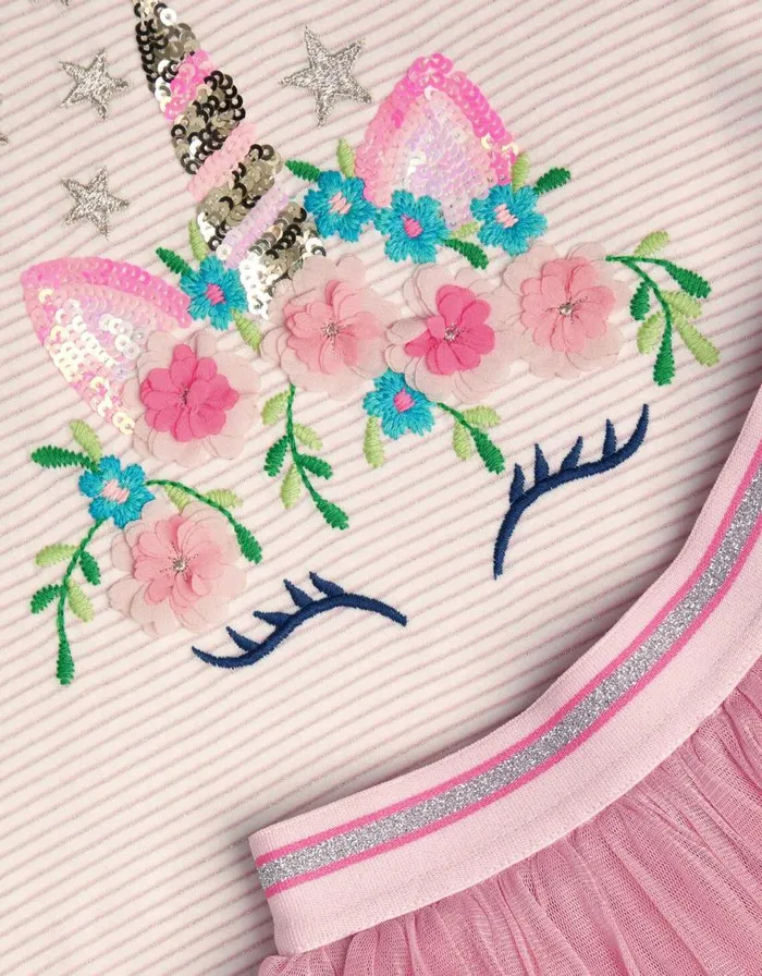 Monsoon Embellished Unicorn Top And Skirt Set Pink Children Sets and Outfits