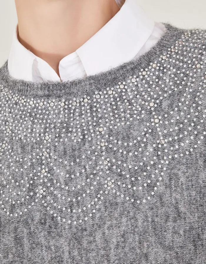 Monsoon Evie Embellished Jumper Grey Women Knitwear Monsoon Evie Embellished Jumper Grey Women Knitwear