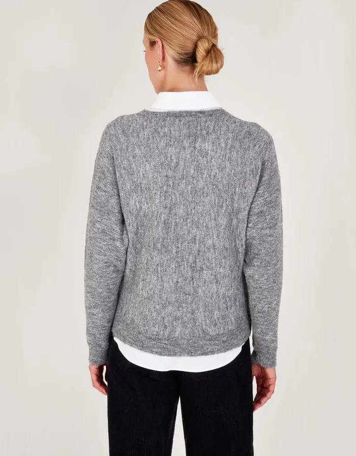 Monsoon Evie Embellished Jumper Grey Women Knitwear Monsoon Evie Embellished Jumper Grey Women Knitwear