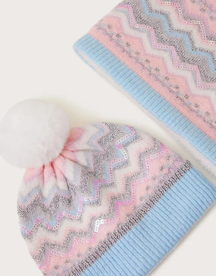 Monsoon Fair Isle Sequin Hat And Neck Warmer Set Multi Children Hats and Sunglasses Monsoon Fair Isle Sequin Hat And Neck Warmer Set Multi Children Hats and Sunglasses