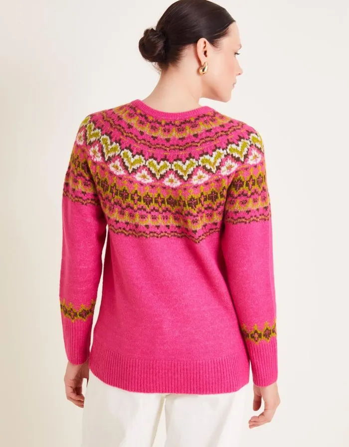 Monsoon Fern Fair Isle Jumper Pink Women Knitwear Monsoon Fern Fair Isle Jumper Pink Women Knitwear