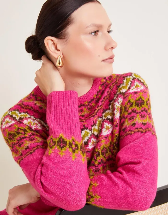 Monsoon Fern Fair Isle Jumper Pink Women Knitwear Monsoon Fern Fair Isle Jumper Pink Women Knitwear