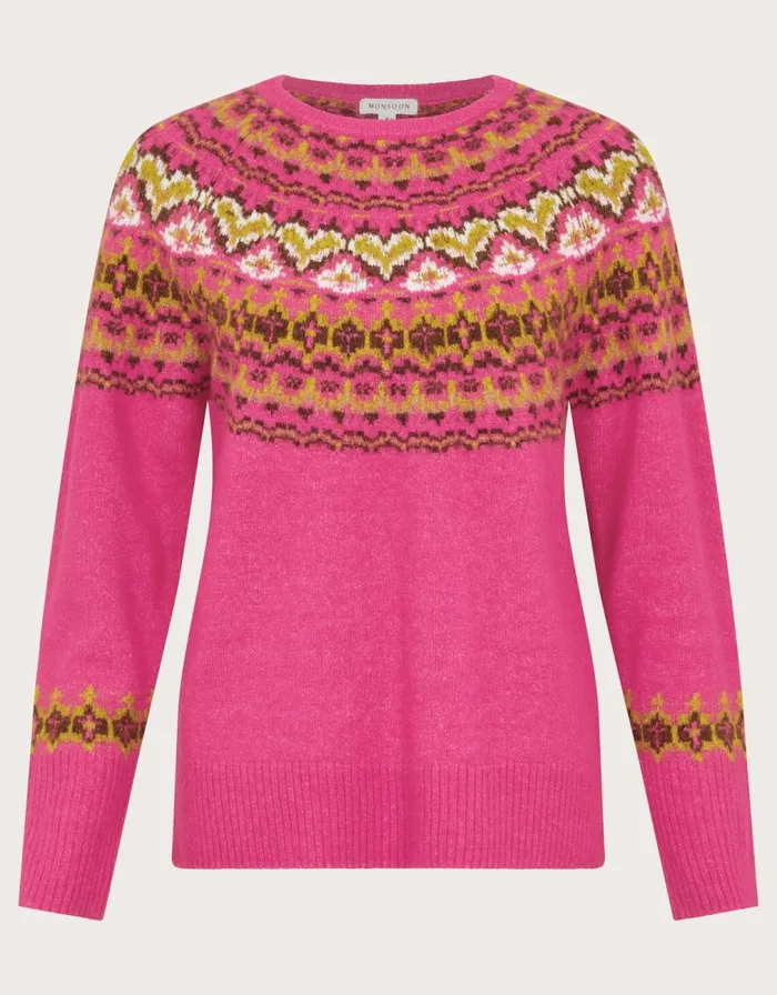 Monsoon Fern Fair Isle Jumper Pink Women Knitwear Monsoon Fern Fair Isle Jumper Pink Women Knitwear