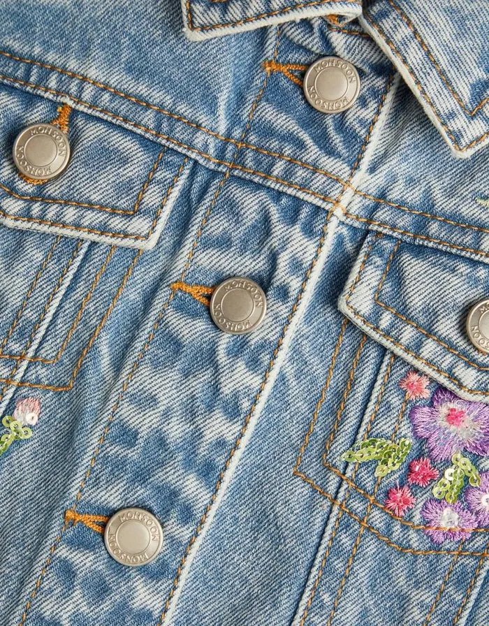 Monsoon Floral Embellished Denim Jacket Blue Children Coats and Jackets Monsoon Floral Embellished Denim Jacket Blue Children Coats and Jackets