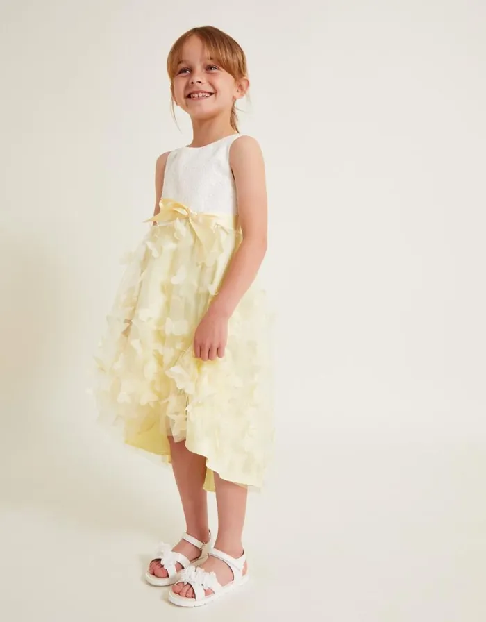 Monsoon Flutter Butterfly 3D Dress Yellow Children Dresses