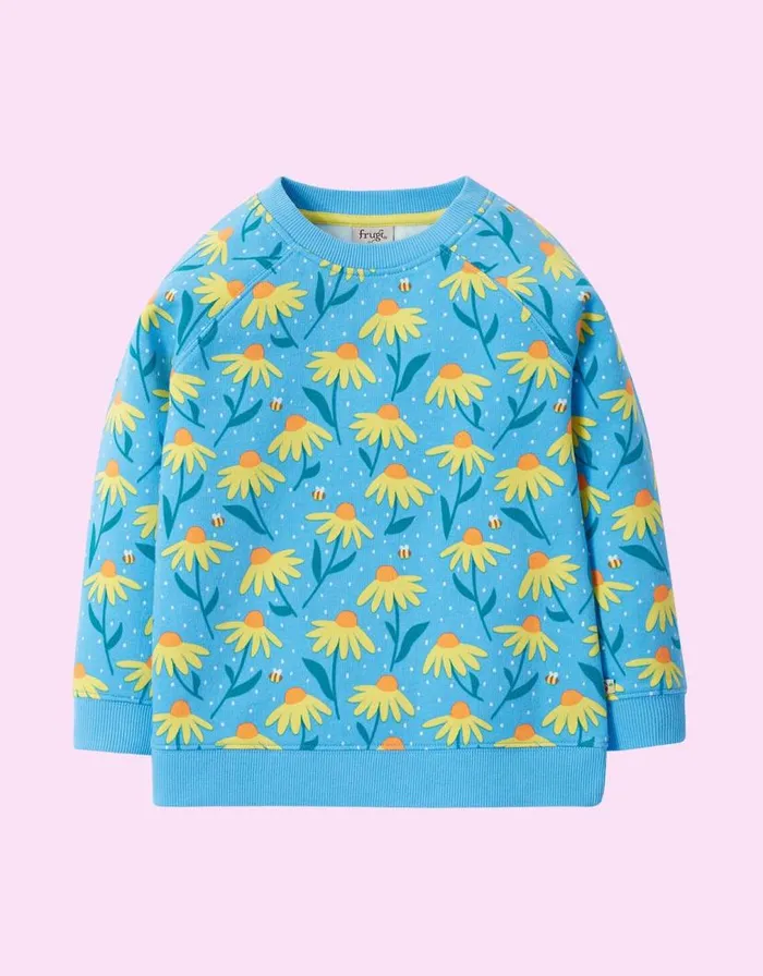 Monsoon Frugi Floral Print Jumper Blue Children Knitwear and Cardigans