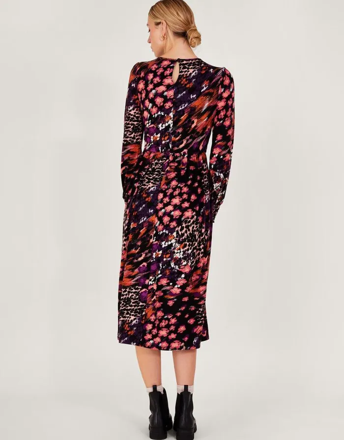 Monsoon Genesis Animal Print Dress Black Women Midi Dresses Monsoon Genesis Animal Print Dress Black Women Midi Dresses