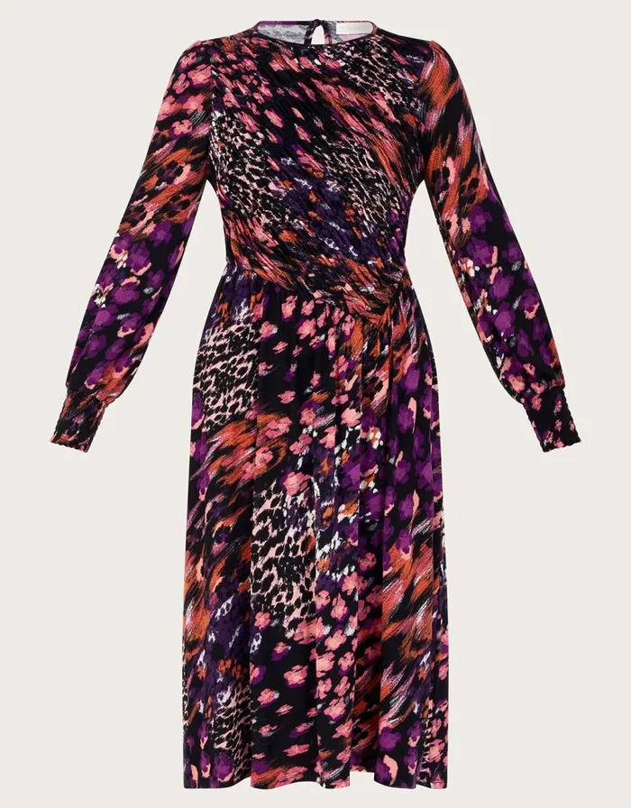 Monsoon Genesis Animal Print Dress Black Women Midi Dresses Monsoon Genesis Animal Print Dress Black Women Midi Dresses