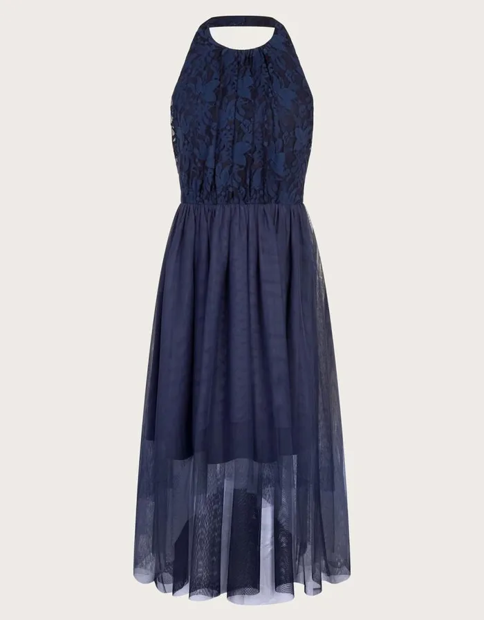 Monsoon Hayley Halter Lace Prom Dress Blue Children Dresses