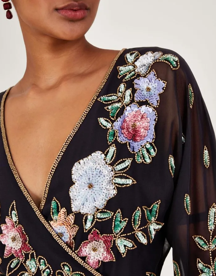 Monsoon Josie Embroidered Wrap Dress Black Women Occasionwear Monsoon Josie Embroidered Wrap Dress Black Women Occasionwear