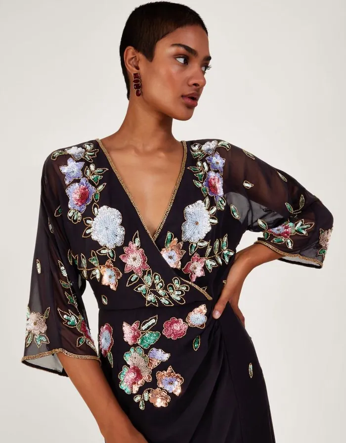 Monsoon Josie Embroidered Wrap Dress Black Women Occasionwear Monsoon Josie Embroidered Wrap Dress Black Women Occasionwear